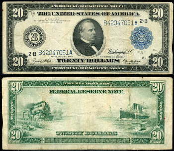 США 20 долларов 1914 B - Нью-Йорк, Гровер Кливленд - 22-й и 24-й президент США Pick 361 b B(1)   бумага     451-23-1-2
