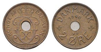 Дания 2 эре 1940 N, Кристиан X (1912-1947) KM 827 бронза 4701-919