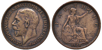 Великобритания 1 фартинг 1926 Георг V (1910-1936) KM 825, Spink 4061 бронза 4122-544