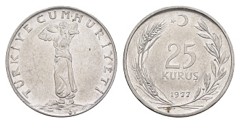 Турция 25 курушей 1977 KM 892.3 нержавеющая  сталь 4648-722