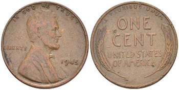 США 1 ЦЕНТ 1945 ЛИНКОЛЬН KM А132 медь цинк 211-639