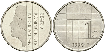 Нидерланды 1 гульден 1990 Беатрикс (1980-2013) KM 205 никель UNC 4579-437