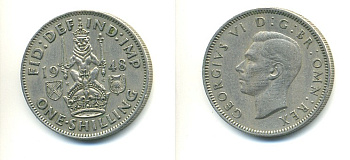 Великобритания 1 шиллинг 1948 Георг VI (1936-1952), Шотландский герб KM 864, Spink 4104 медно-никель 23-921