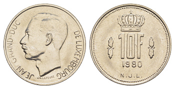 Люксембург 10 франков 1980 Герцог Жан (1964-1999) KM 57 никель UNC 4641-1114