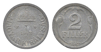 Венгрия 2 филлера 1943 BP KM 519 цинк 4665-538