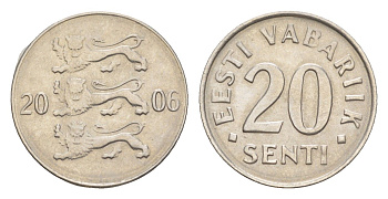 Эстония 20 сентов 2006 KM 23a сталь плакированная никелем 4383-1166