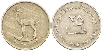 ОАЭ 25 филсов 1973 антилопа KM 4 медно-никель 4516-266