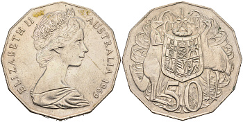 Австралия 50 центов 1969 Елизавета II (1952-2022), герб Австралии, кенгуру KM 68 медно-никель 4565-841