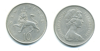 Великобритания 10 пенсов 1968 Елизавета II (1952-2022) KM 912, Spink 4231 (F1) медно-никель 4383-937