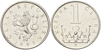 Чехия 1 крона 1993 KM 7 сталь плакированная никелем 4613-1028