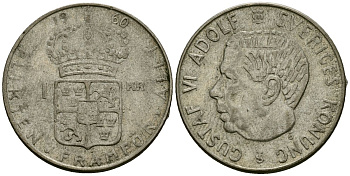 Швеция 1 крона 1960 TS, Густав VI Адольф (1950-1973) KM 826 серебро 4177-1013