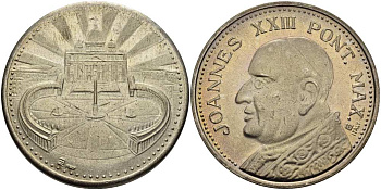 ВАТИКАН МЕДАЛЬ ND ПАПА ИОАНН XXIII, СОБОР СВЯТОГО ПЕТРА В РИМЕ, ДИАМЕТР 35 ММ белый металл 118-1222