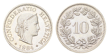 Швейцария 10 раппенов 1984 KM 27 медно-никель 4708-229