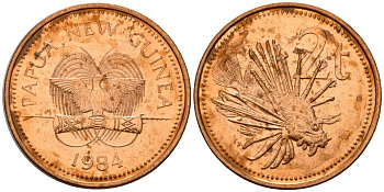 Папуа-Новая Гвинея 2 тойя 1984 Елизавета II (1953-) KM 2 бронза 4571-256