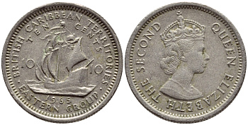 Британские Восточно-Карибские территории 10 центов 1965 Елизавета II (1952-2022), парусник KM 5 медно-никель 4392-845