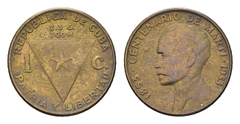 Куба 1 сентаво 1953 100 лет со дня рождения Хосе Марти KM 26 латунь 4668-836