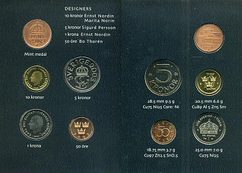 Швеция госнабор из 4 монет плюс оригинальный жетон, в картонном буклете Карл XVI Густав (1973- ), 2003 PROOFLIKE 3-4-1-51