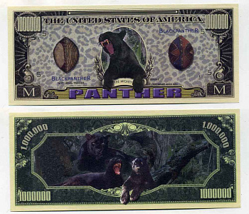 США 1000000 ДОЛЛАРОВ 2004 СУВЕНИРНАЯ БАНКНОТА, ЧЕРНАЯ ПАНТЕРА бумага UNC (ПРЕСС) 8588-20-2-2