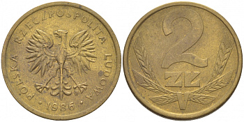 ПОЛЬША 2 ЗЛОТЫХ 1986 MW KM 80.2 латунь 112-1269