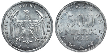 Германия 500 марок 1923 А KM 36, J.305 алюминий UNC 4587-533