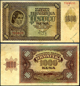 Хорватия 1000 кун 1941 Pick 4 a бумага 7548-101-2-2