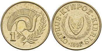 Кипр 1 цент 1992 KM 53.3 никель латунь 4174-1143