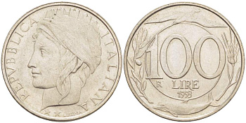 ИТАЛИЯ 100 ЛИР 1993 R KM 159 медно-никель 4529-141