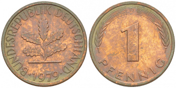 ФРГ 1 ПФЕННИГ 1979 D KM 105, J.380 сталь плакированная медью 3718-226