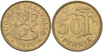 ФИНЛЯНДИЯ 50 ПЕННИ 1972 S KM 48 алюминиевая бронза 4563-425