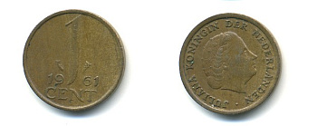 Нидерланды 1 цент 1961 Юлиана (1948-1980) КМ 180 бронза 80-956