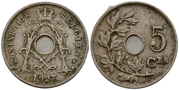 Бельгия 5 сантимов 1927 Belgie KM 67 медно-никель 4602-126