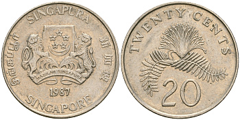 Сингапур 20 центов 1987 KM 52 медно-никель 4364-2531
