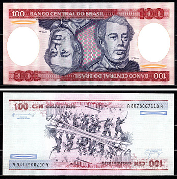 Бразилия 100 крузейро ND (1981-1984) серия А 8078, Герцог Каксиас Pick 198 b бумага UNC (пресс) 7554-15-1-1