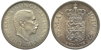 Дания 2 кроны 1937 25 лет правления Кристиана X KM 830 серебро 1531-112