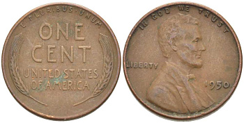 США 1 ЦЕНТ 1950 ЛИНКОЛЬН KM А132 медь цинк 218-533