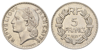 Франция 5 франков 1933 KM 888 никель 4120-925