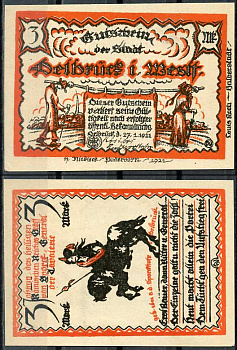 Германия, Дельбрюк 3 марки 1921 нотгельд, 27.1.1921 Grabowski 261.1 бумага UNC (пресс) 444-67-3-2