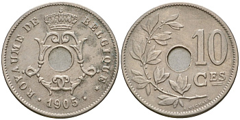 Бельгия 10 сантимов 1905 Belgique KM 52 медно-никель 4543-322