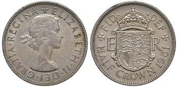 Великобритания 1/2 кроны 1961 Елизавета II (1952-2022) KM 907, Spink 4145-никель    1530-1325