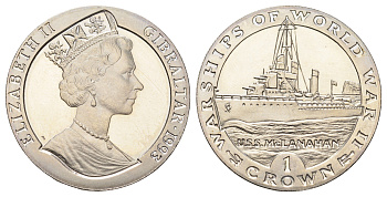 Гибралтар 1 крона 1993 Боевые корабли Второй мировой войны - U.S.S. McLanahan KM 114 медно-никель BU 1078-2-13