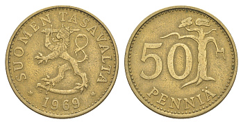 Финляндия 50 пенни 1969 KM 48 алюминиевая бронза 4525-1024
