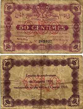 Франция, Гавр 50 сантимов 1920-1923 коммерческая палата бумага 7191-19-1-1