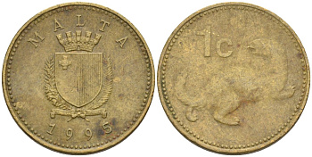 Мальта 1 цент 1995 ласка, горностай KM 93 никель латунь 4585-1226