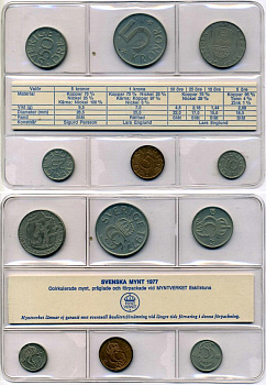 Швеция набор из 6 монет 1977 Карл XVI Густав (1973- ), запайка в целлофан KM MS 4 UNC 4-4-1-26