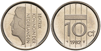 Нидерланды 10 центов 1982 Беатрикс (1980-2013) KM 203 никель UNC 4588-837