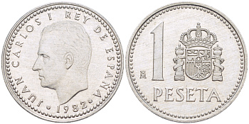 ИСПАНИЯ 1 ПЕСЕТА 1982 ХУАН КАРЛОС I ( 1975-) KM 821 алюминий216-425