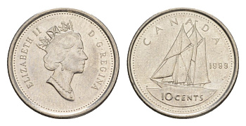 Канада 10 центов 1999 Елизавета II (1952-2022), парусник KM 183 никель 4630-849