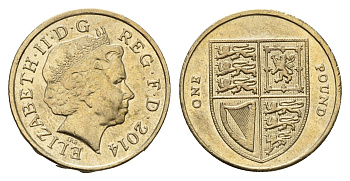 Великобритания 1 фунт 2014 Елизавета II (1952-2022) KM 1113 никель латунь 4675-733