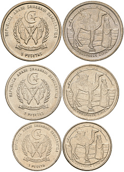 Западная Сахара лот из 3 монет 1992 (1, 2, 5 песет) UNC N2-21