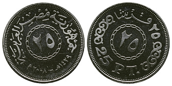 ЕГИПЕТ 25 ПИАСТРОВ 2008 KM 990 сталь плакированная никелем aUNC 4382-1117